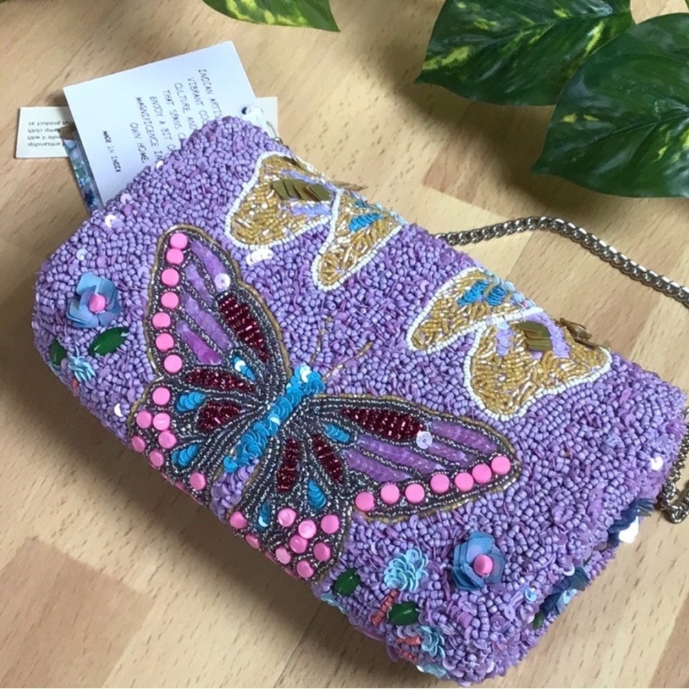 Handcrafted Purple Beaded Butterfly Clutch - Picture 6 of 6